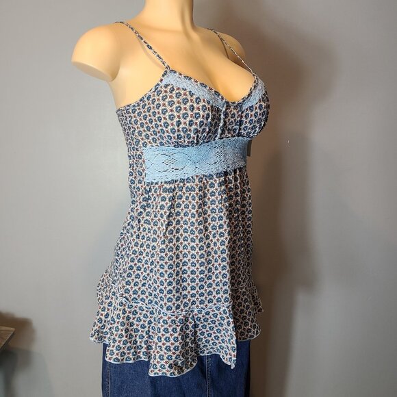 Vtg Free People Babydoll Top Sz 2 Y2K NWT Blue Gypsy Boho Crochet Cotton RARE - Picture 2 of 14